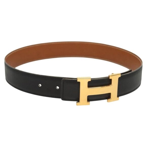 HERMES Constance Belt Leather 22.8""-24.8"" Black Gold Auth - Picture 1 of 12